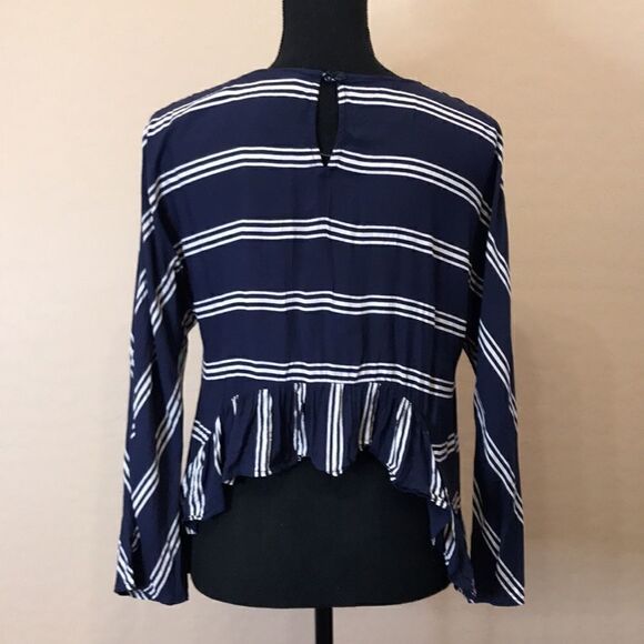 Zara Premium Denim Collection High Low Viscose Navy and White Stripe Top Size S - Picture 5 of 16